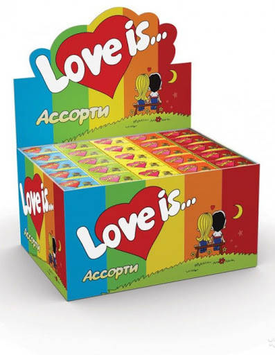 

Жевательная жвачка резинка Love is лове ис ассорти 5 вкусов в подарочной упаковке