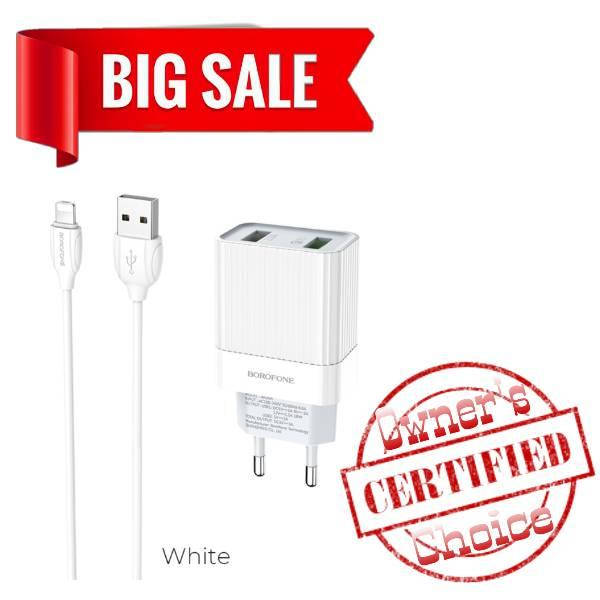 

Сетевое зарядное устройство Borofone BA39A 2 USB 18W/3A QC3.0 белое, Белый