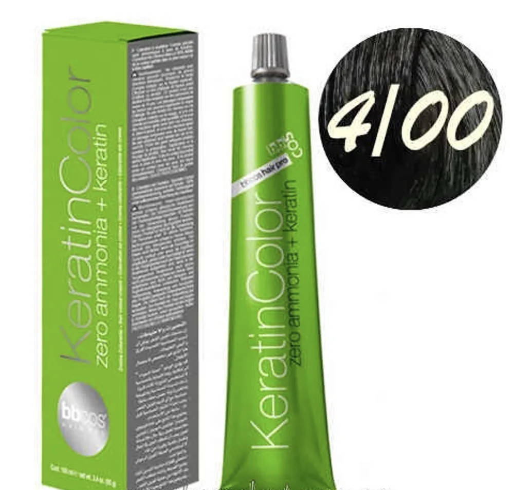 

4/00 Крем-фарба для волосся безаміачна BBCOS Keratin Color каштановий натуральний інтенсивний 100 мл