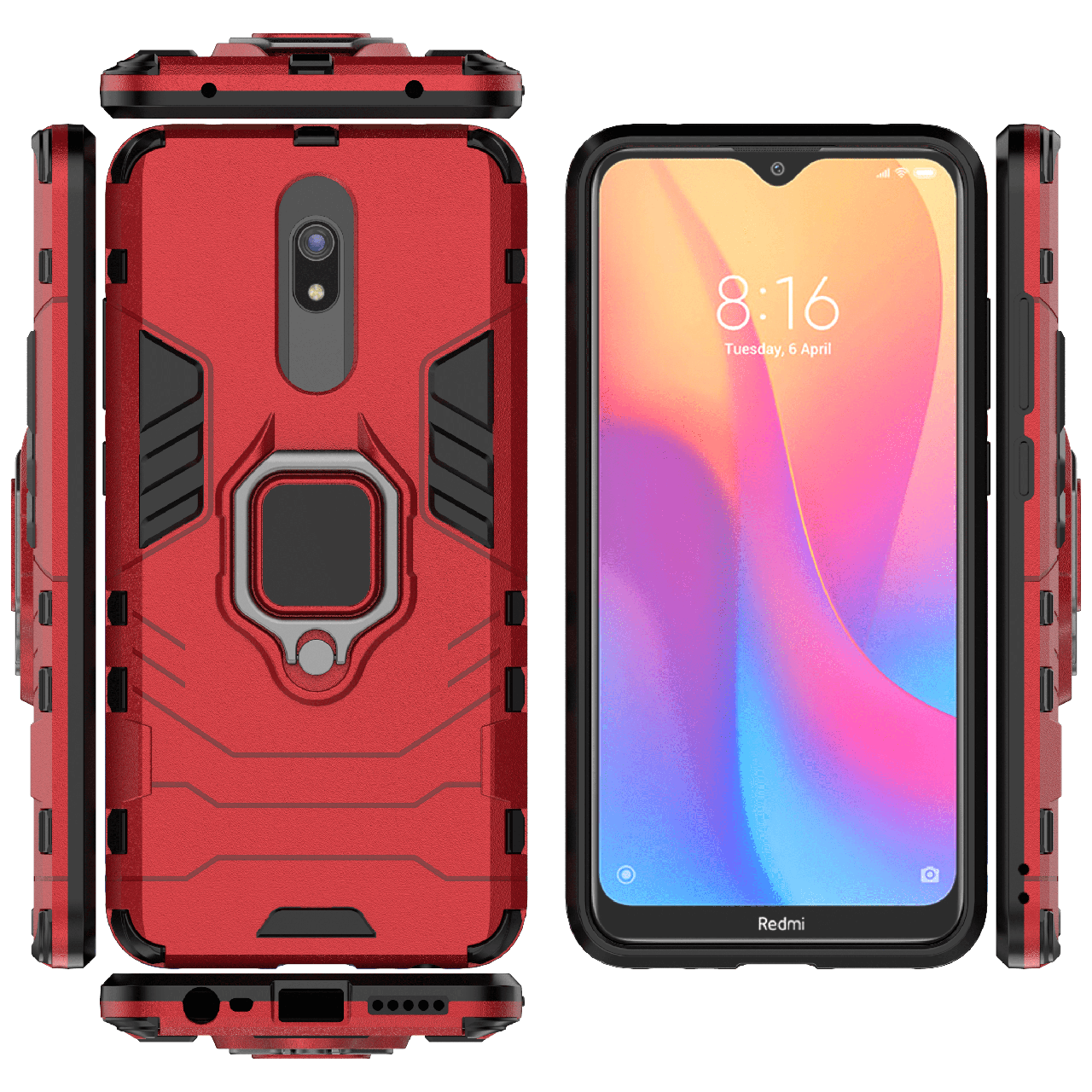 

Бронированный чехол для Xiaomi Redmi 8A с кольцом Red (Редми 8А), Красный