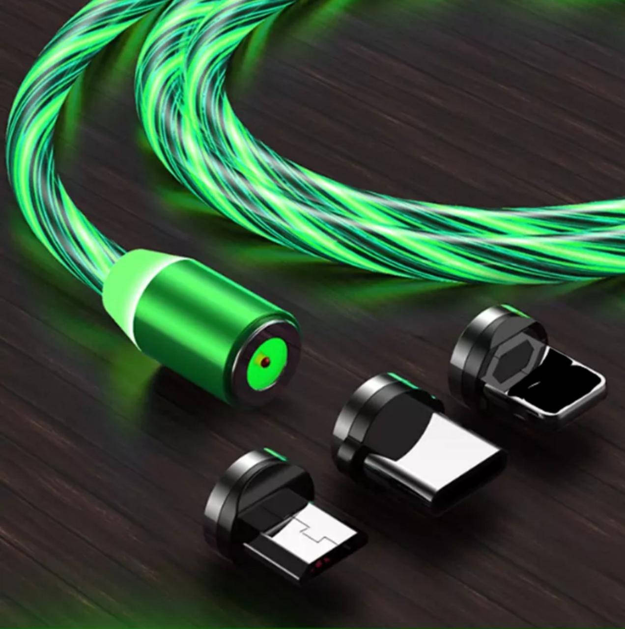 

Магнитный кабель micro USB светящийся (LED) круглый 360 зеленый, Зелёный
