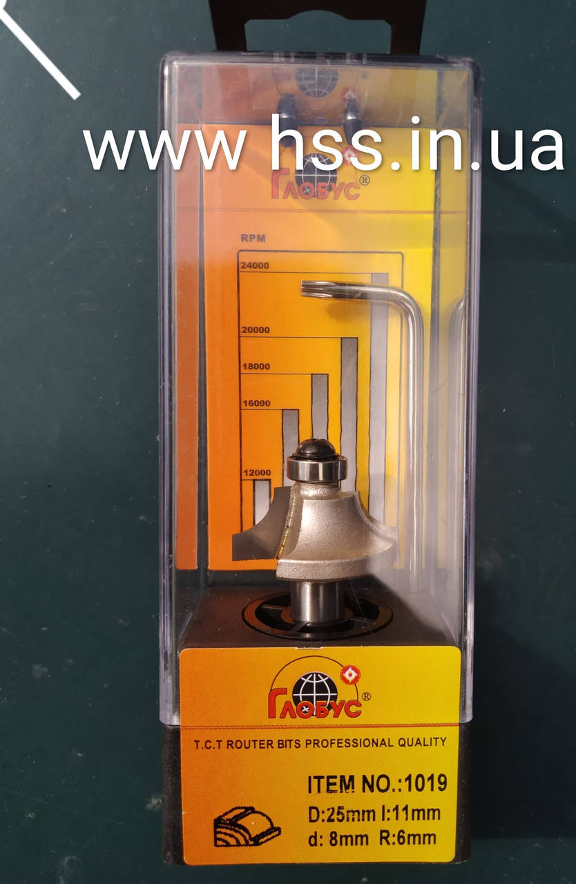 

Фреза ГЛОБУС 1019 D25 d8 h11 R6 кромочная калевочная