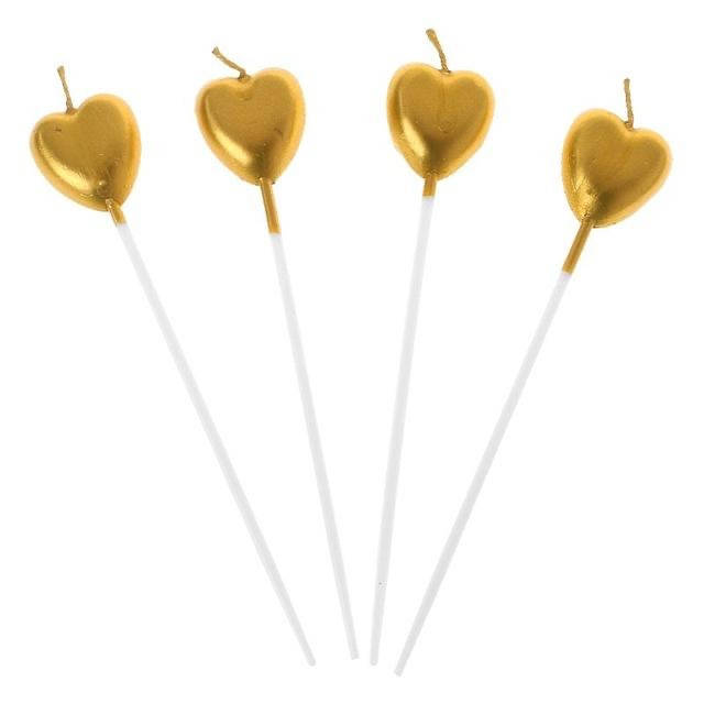 

Свечи Длинные сердечки/сердца (4 штук) Золото