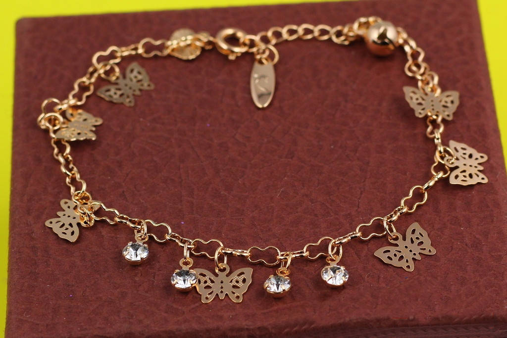 

Браслет Xuping Jewelry на тонкую ногу с бабочками и камнями 22 см 2 мм золотистый