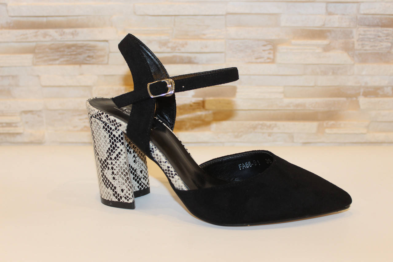 

Босоножки женские черные замшевые на каблуке Б1187