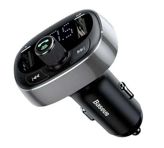 

FM модулятор (трансмиттер) Bluetooth Baseus T Typed MP3 CCALL-TM01 2USB 3.4A, Silver
