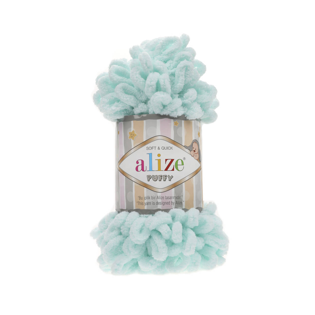 

Пряжа Alize Puffy 15 мятный (Пуффи Ализе) для вязания без спиц руками
