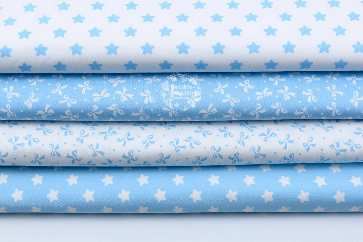 

Набор сатиновых тканей 40*40 см из 4 шт "Густые бантики и одинаковые звёздочки" №113