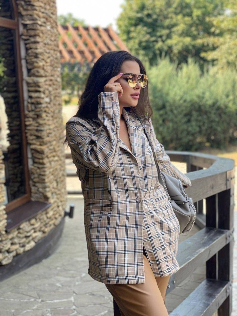 

Трендовый пиджак в клетку 42/44, 46/48, 50/52, 54/56, 58/60 46/48, Бежевый