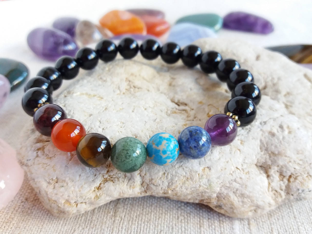 

Браслет из натуральных камней 7 чакр Черный Турмалин d 8мм