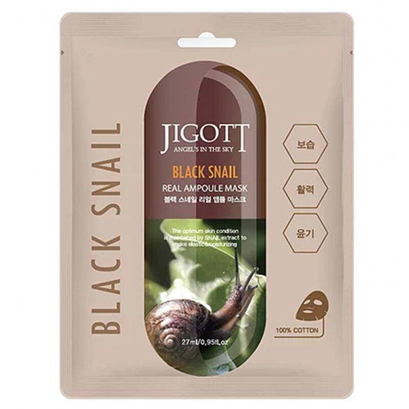 

Ампульная маска с муцином черной улитки Jigott Black Snail Real Ampoule Mask