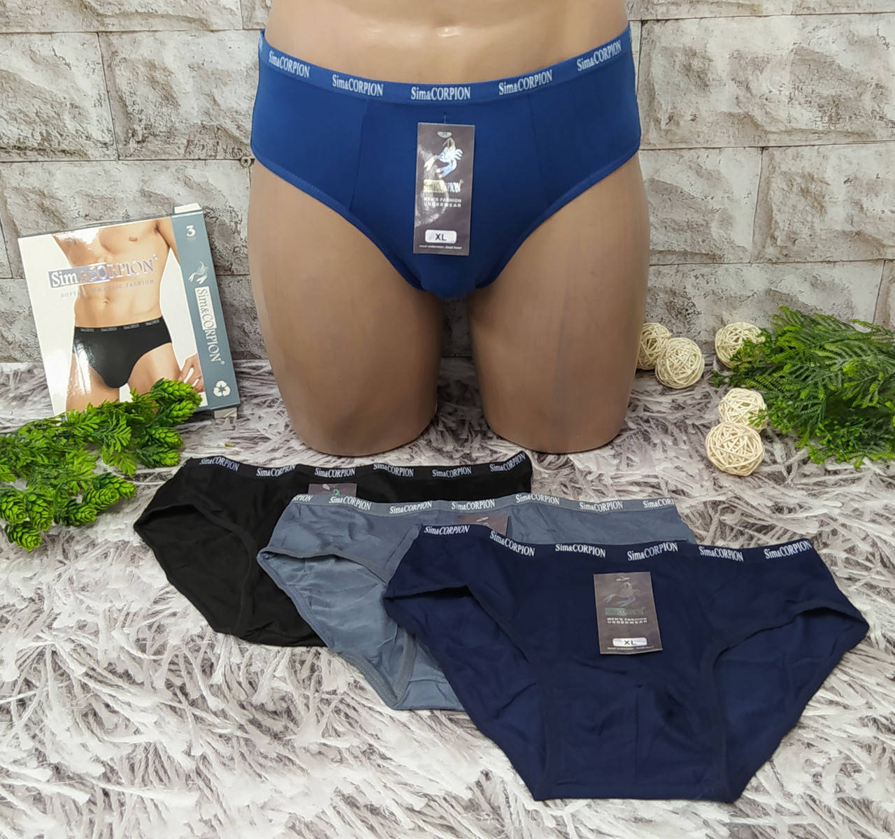 

Трусы мужские плавки р. 2XL (50-52) хлопок слипы Sim&corpion хлопок S-4406, Разные цвета