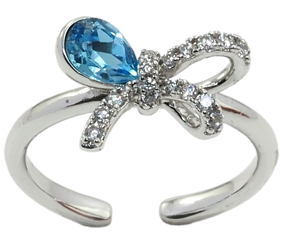 

Кольцо Xuping Родий с кр-ми Swarovski "Бант с кристаллом Aquamarine" р.16-17
