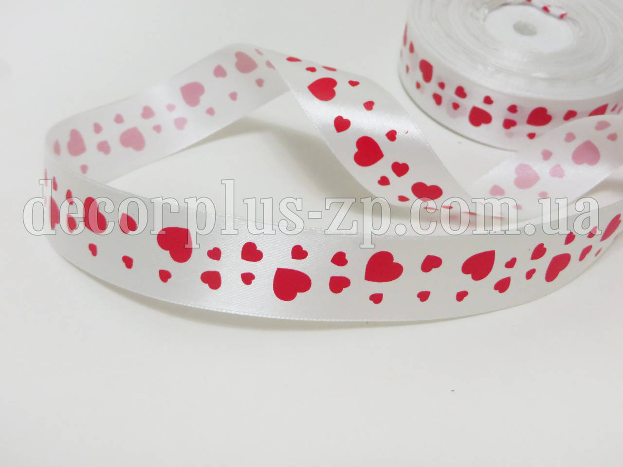 

Лента атлас "сердца" , 2,5см, белая