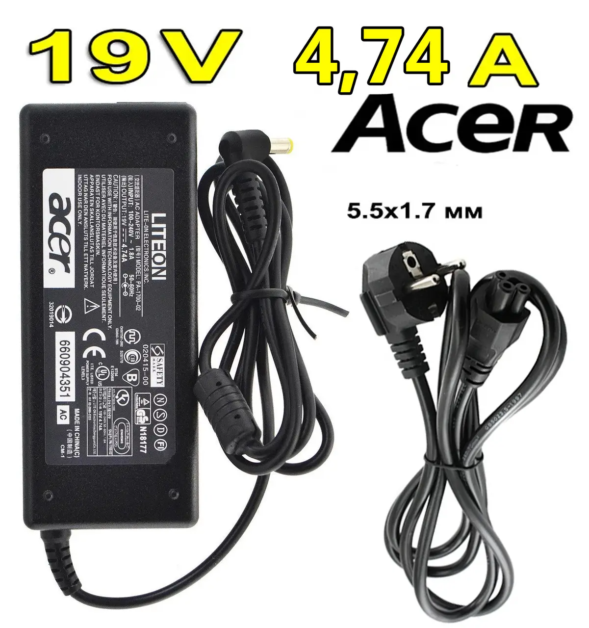 

Зарядное устройство для ноутбука Acer 19V 4.74A 90W (5.5 x 1.7)