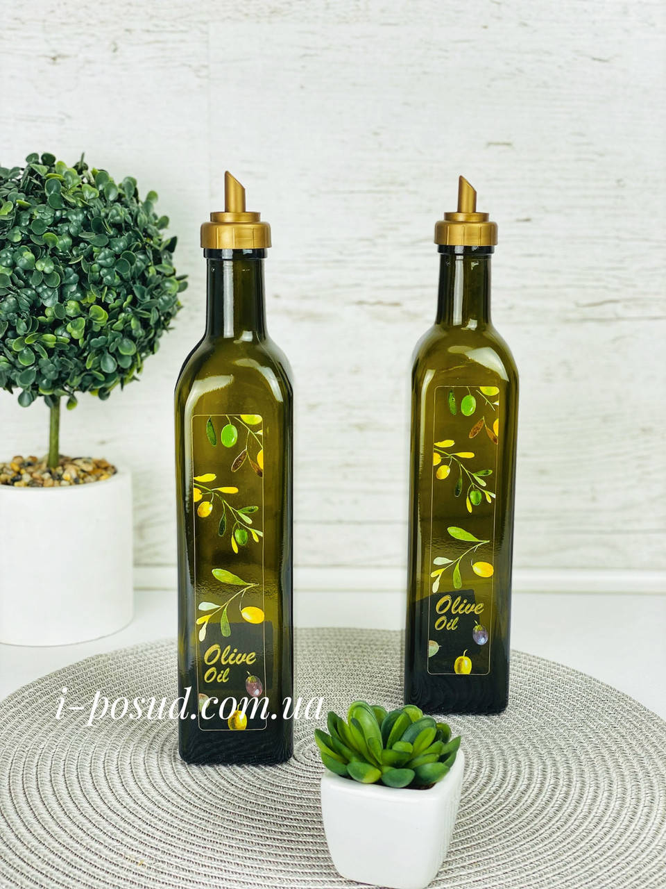 

Оливковая бутылка 500 мл стеклянная с пластиковым дозатором для масла Everglass 1400-D1, Оливковый