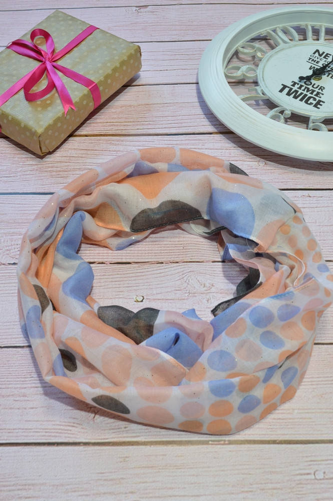 

Шарф снуд женский в горошек из хлопка с блестками и узорами Demure 180*42 цвет персиковый