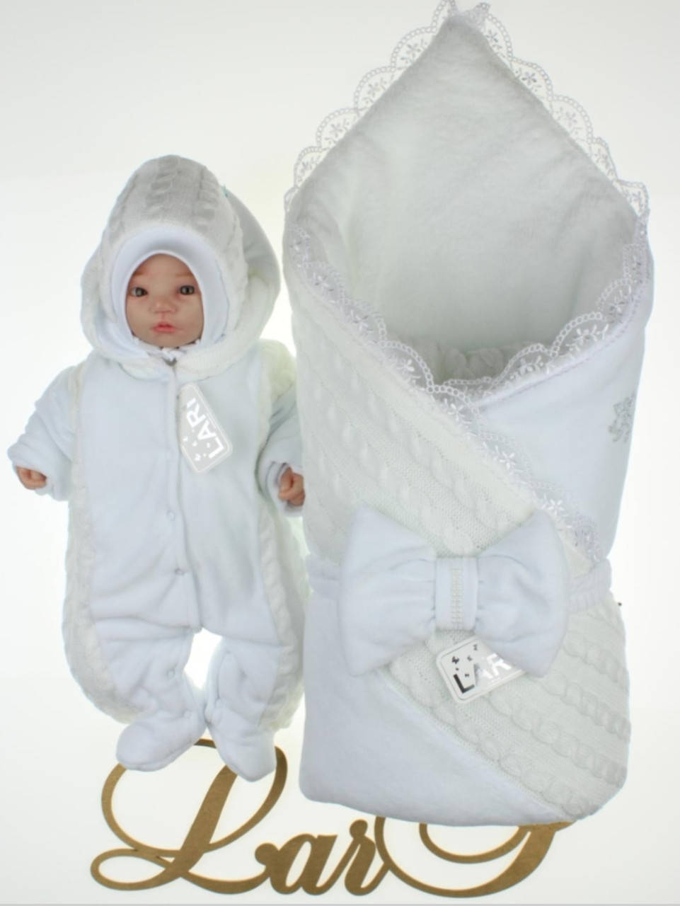 

Конверт-одеяло в наборе на выписку зимний "Дуэт", Белый