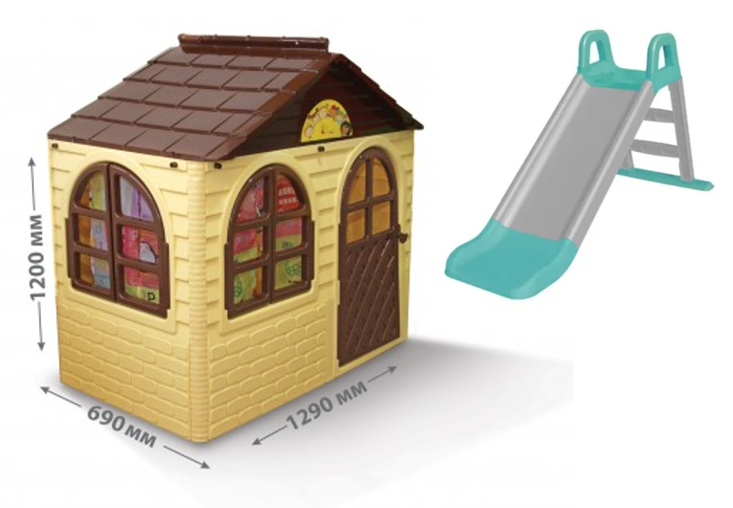 

АКЦИЯ НАБОР Детский игровой пластиковый домик со шторками и детская пластиковая горка ТМ Doloni