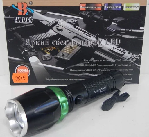 

Фонарик Bailong Police BL - 9515 T6 | Ручной светодиодный фонарь, Черный