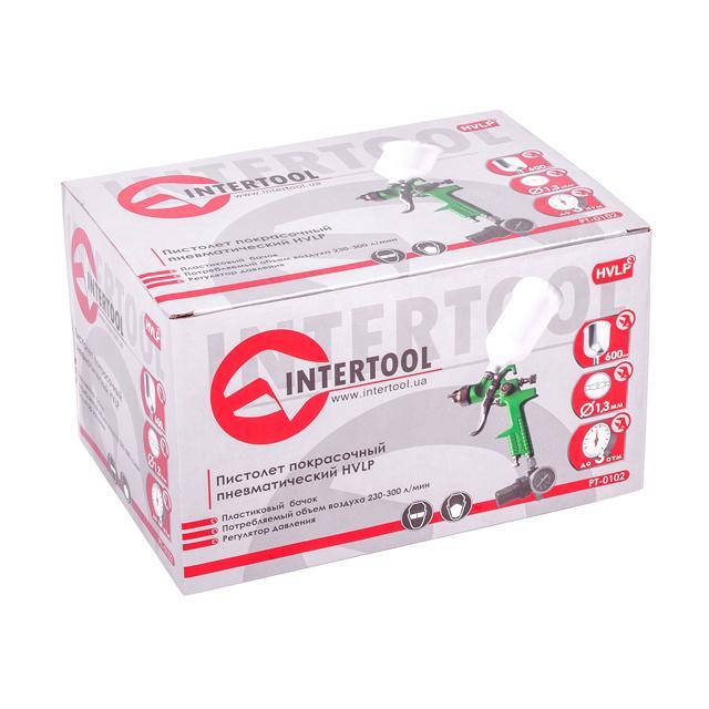 

Краскопульт (пистолет покрасочный) Intertool PT-0102 HVLP 1,3мм с регулятором давления