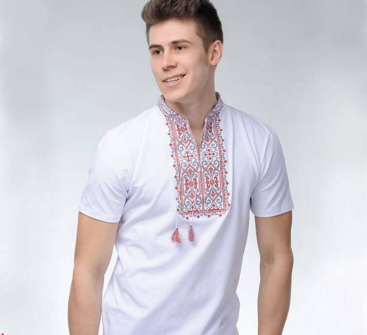 

Мужская футболка вышиванка белого цвета с красным орнаментом Король Данило / размер S M L XL XXL 3XL