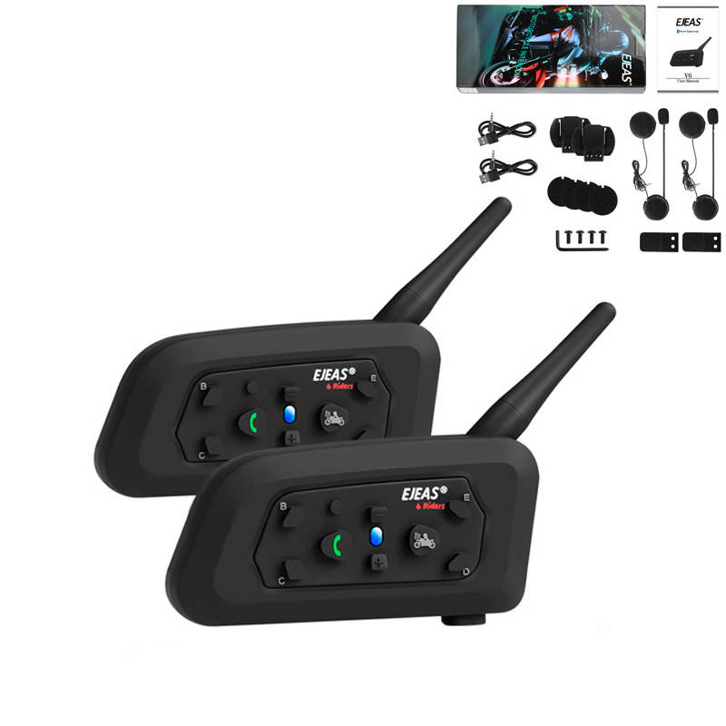 

2шт. Мотогарнитура Bluetooth на шлем, интерком EJEAS V6 Pro 1200м, Черный