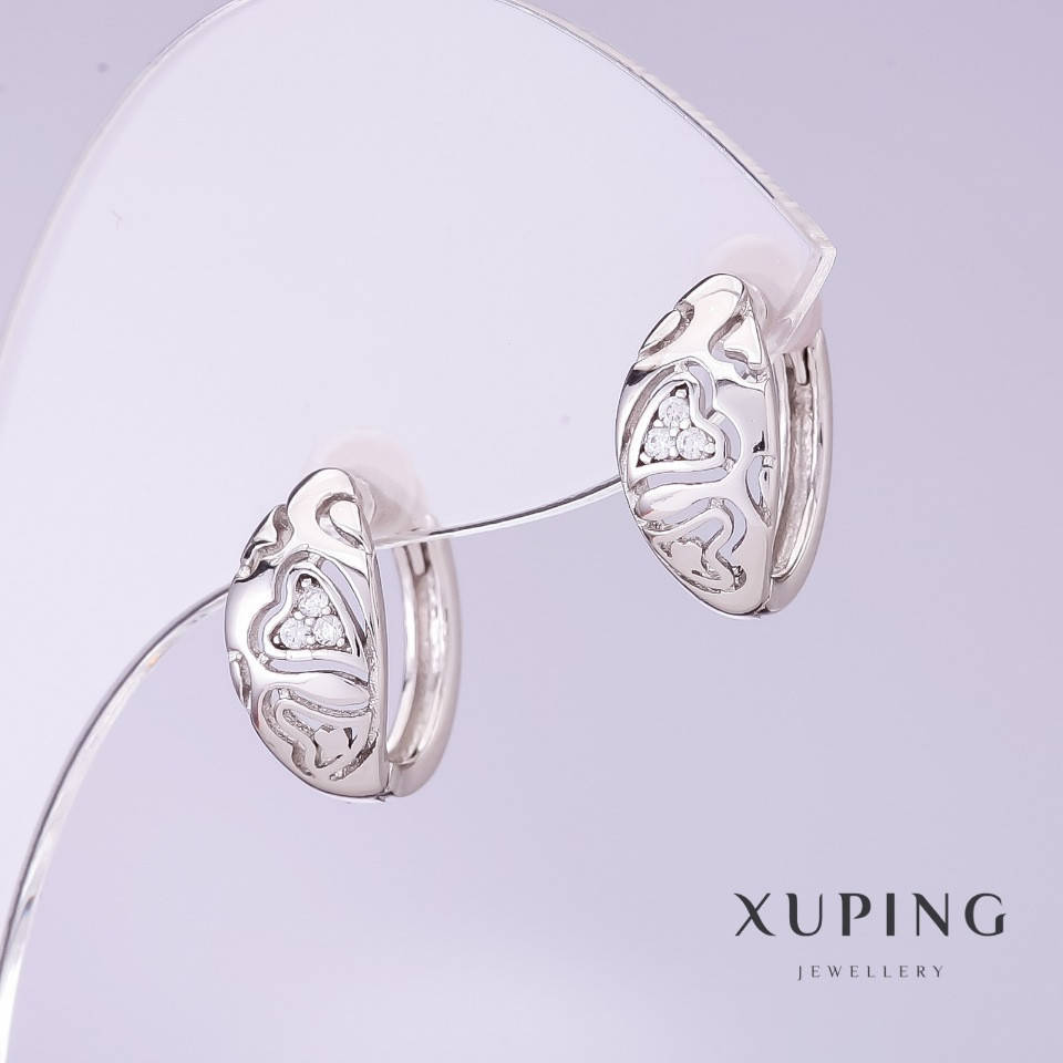 

Серьги Xuping резные сердечки d-7мм L-15мм родий