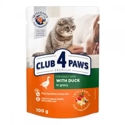 

Клуб 4 Лапы влажный корм с уткой в соусе для кошек 0,1кг (Club 4 Paws Premium With Duck)