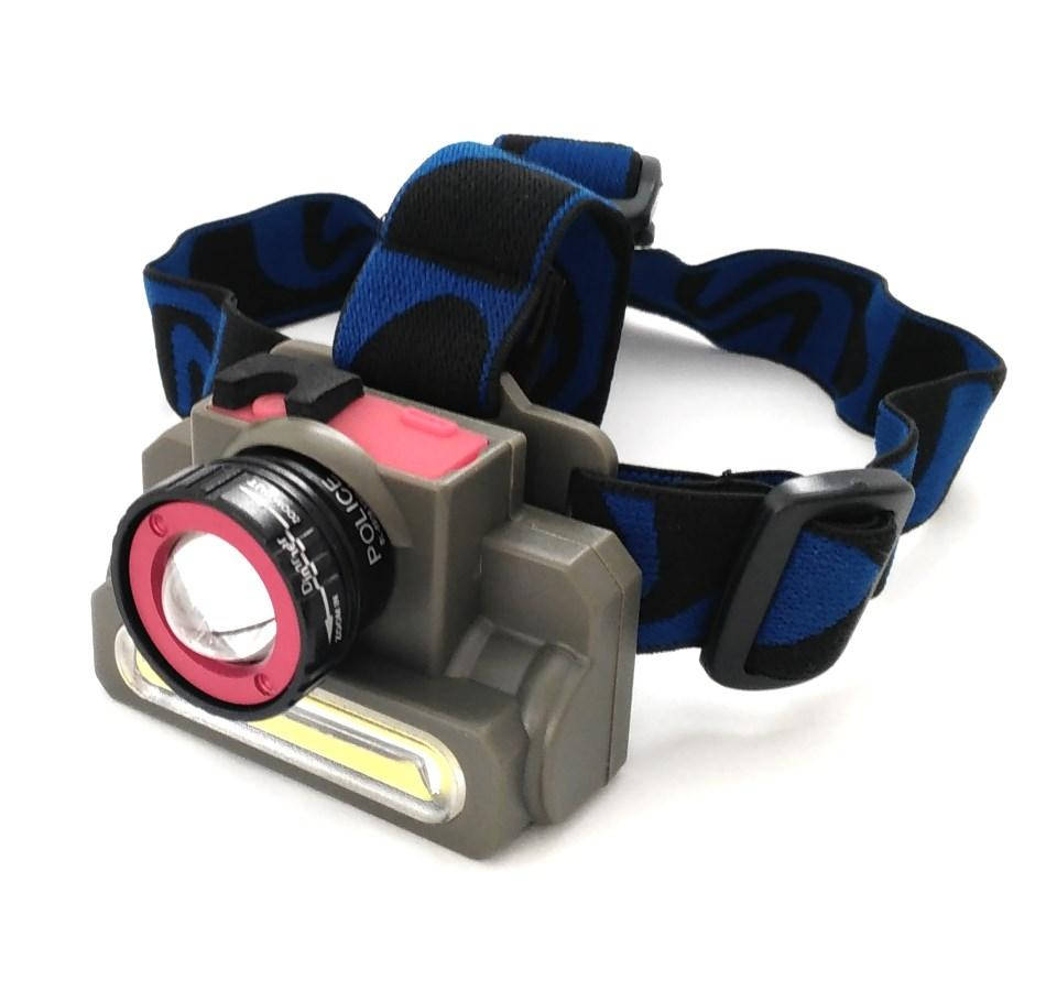 

Фонарь налобный Police 8808 (6908) XPE+COB, zoom, micro USB, аккумуляторный