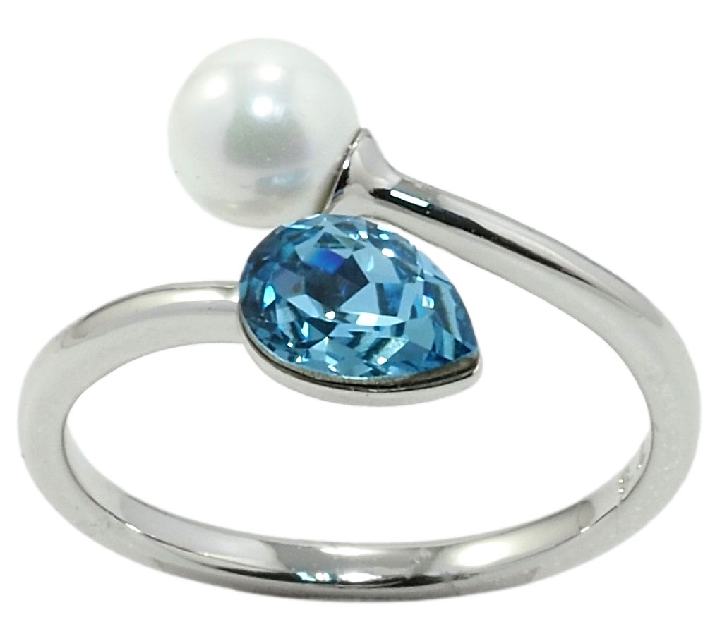 

Кольцо Xuping Родий с кр-ми Swarovski "Кристалл Aquamarine с жемчужиной" р.18-19