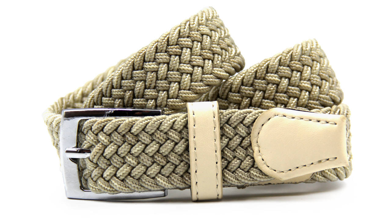 

Детский плетеный ремень резинка текстильный все цвета Бежевый