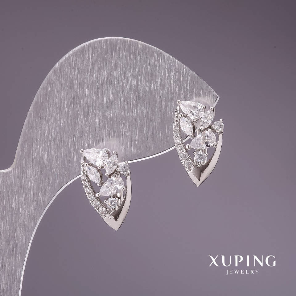 

Серьги Xuping с белыми камнями 9х15мм родий