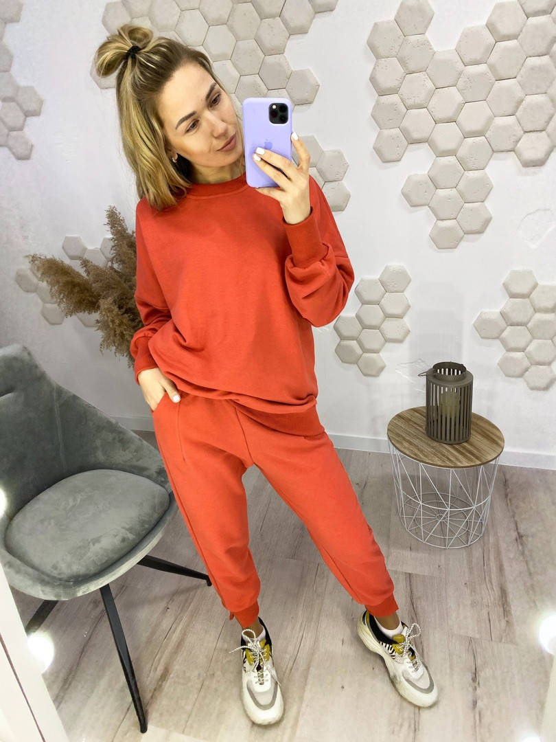 

Женский спортивный костюм из трехнити весна 2022, Оранжевый