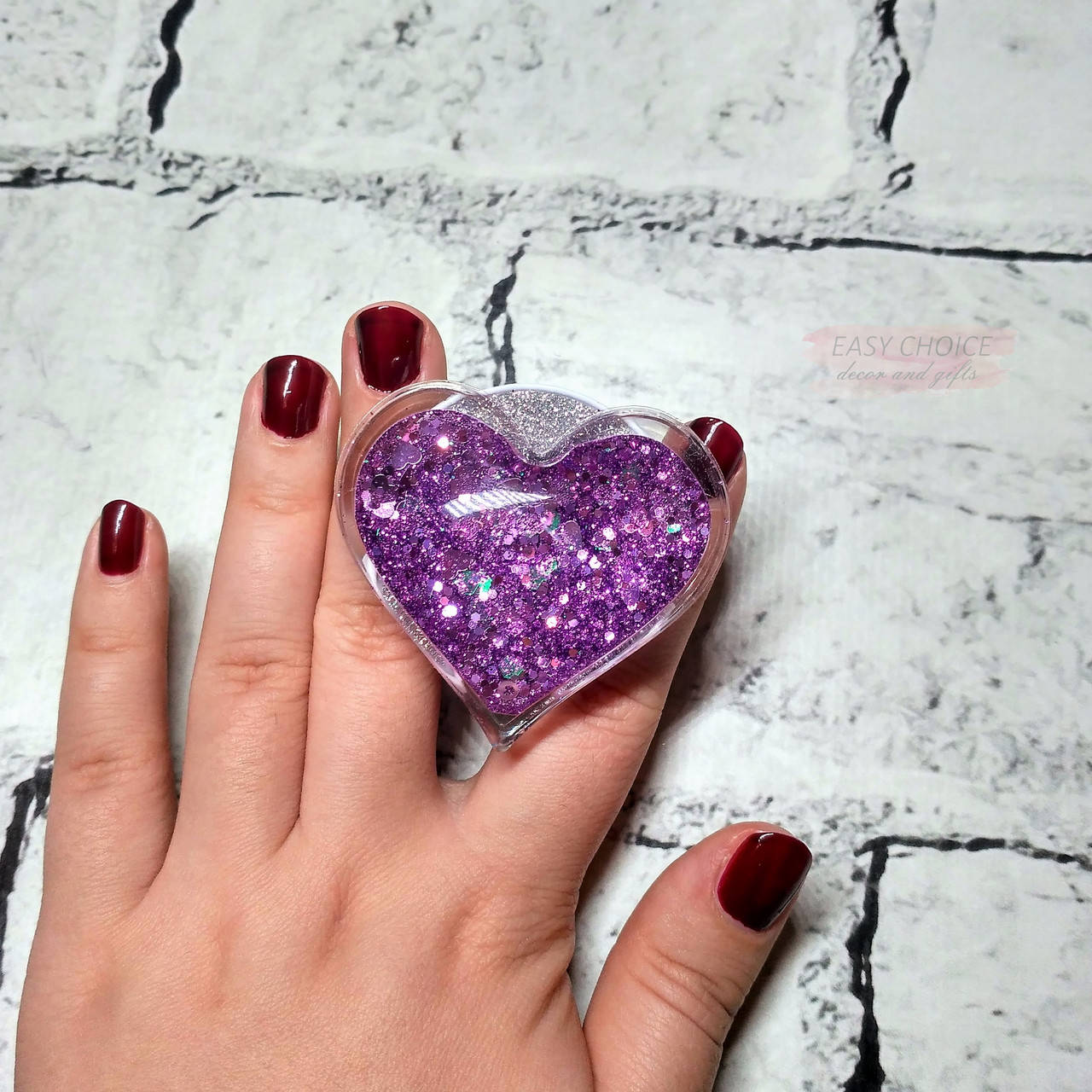 

Попсокет держатель для телефона Жидкие Блестки glitter, Сердце, фиолетовый