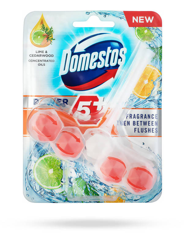 

Блок для очистки унитаза Domestos Power 5+ Лайм и Кедр 55 г