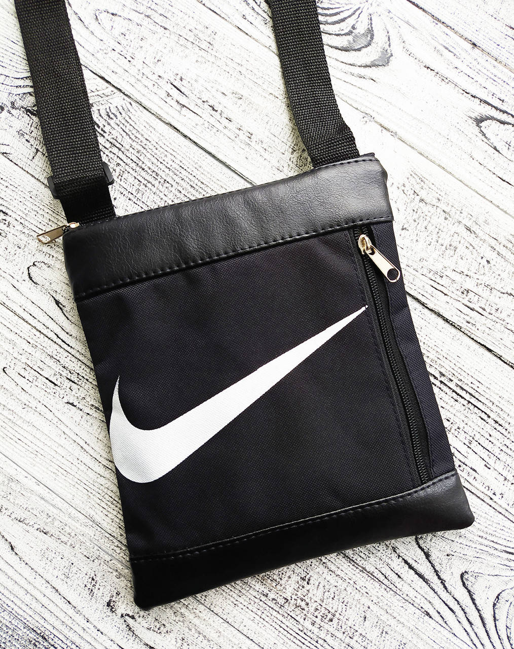 

Мужская сумка мессенджер Nike черного цвета, (эко-кожа + текстиль), стильная молодежная сумка Nike на ремне