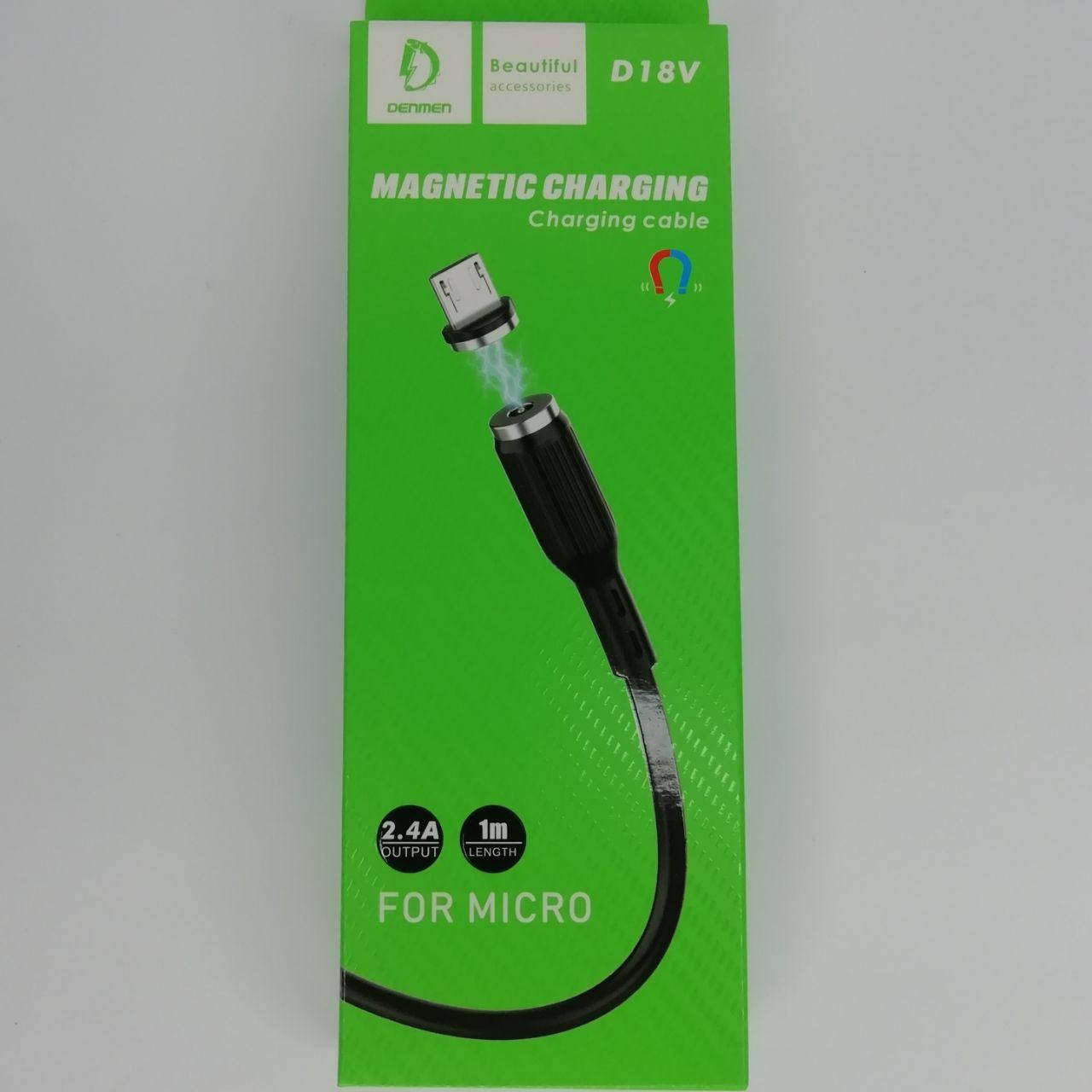 

Кабель магнітний для заряджання MicroUSB Android DENMEN D18V |2.4A / 100см| Чорний, Черный