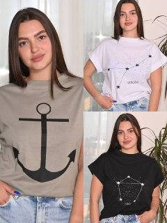 

Футболка с рисунком женская белая черная хаки хлопок, Разные цвета