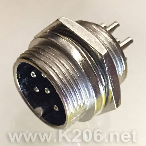 

GX16-6M (MIC336) M16 круглый 6-и контактный разъем на панель "папа"; 5A; 125V; IP55