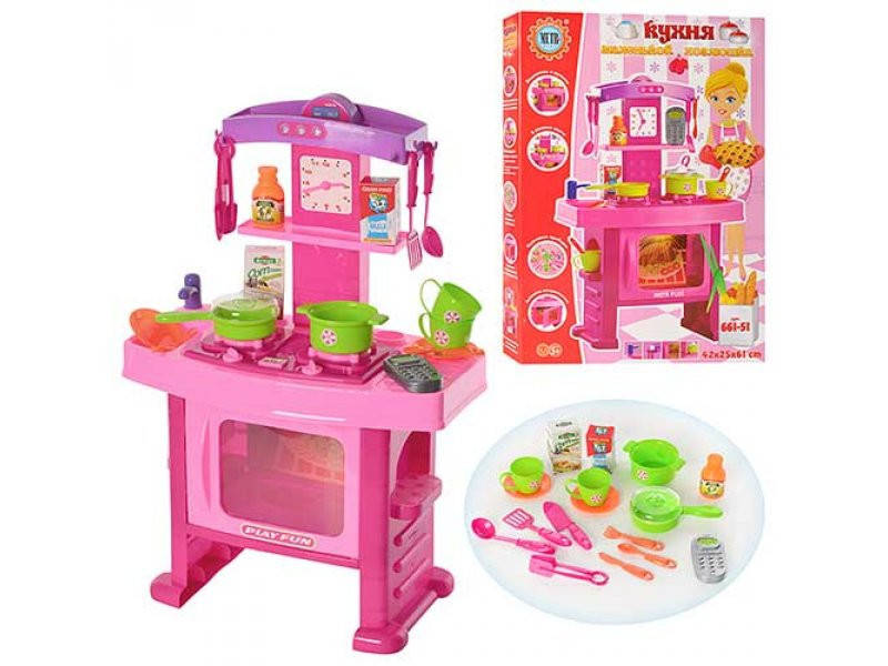 

Детская кухня игровая розовая. Свет, музыка. В коробке