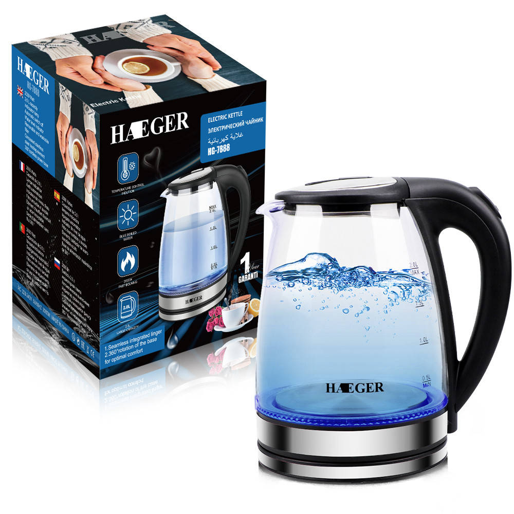

Электрический чайник Haeger HG-7888 2 л | Стеклянный электрочайник