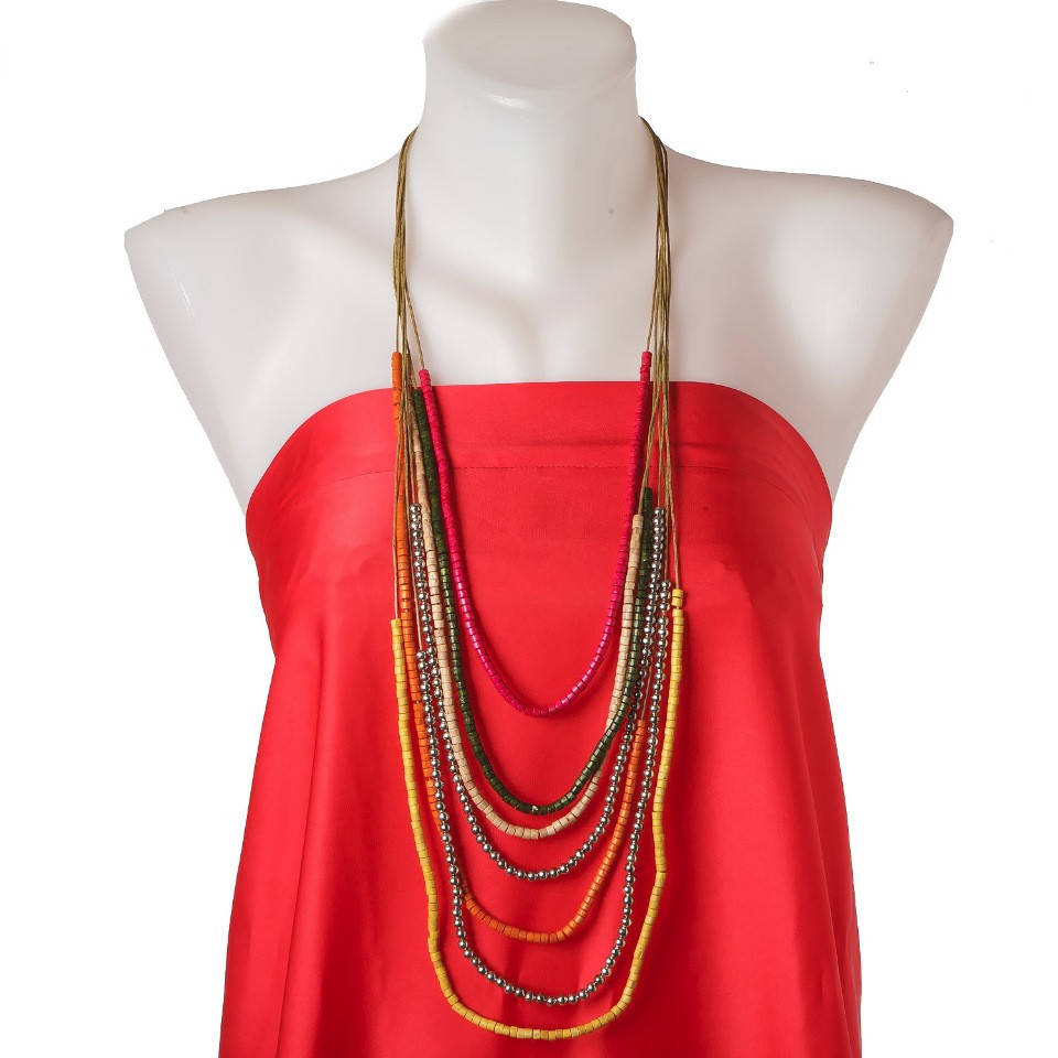 

Бусы Эко многорядные на шнурах в этно стиле цветные деревянные L-70-100см