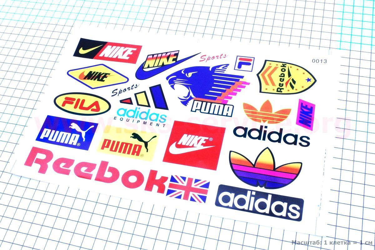 

Наклейки на планшете Nike Reebok Addidas Puma 17 штук 28 х 18 см на скутер