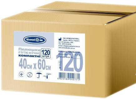 

Пеленки Белоснежка Компакт 40х60см 120 шт/уп впитывающие памперсные одноразовые