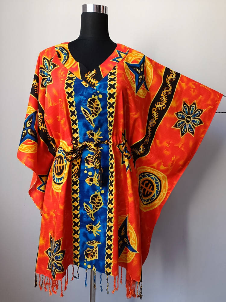 

Летняя туника широкая с бахрамой - размер 54-60 штапель C4420, Оранжевый