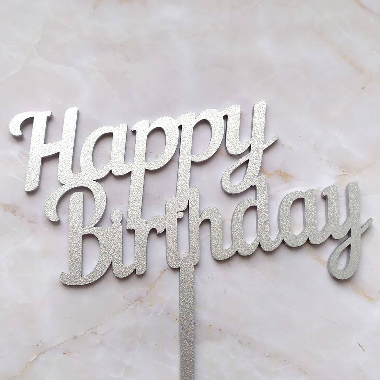 

Топер для кондитерських виробів Happy Birthday серебристый
