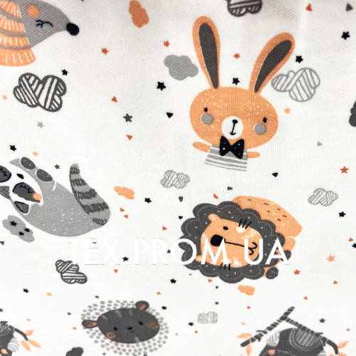 

Интерлок хб с рисунком трикотаж зверюшки на меланже