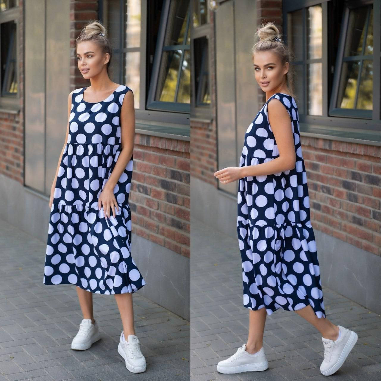 

Летний сарафан в крупный горох из софта