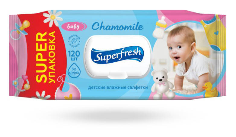 

Влажные салфетки Superfresh для детей и мам с клапаном 120 шт